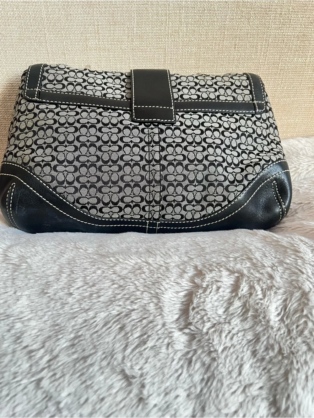 Coach Black and Gray Monogram Satchel with Buckle Accent